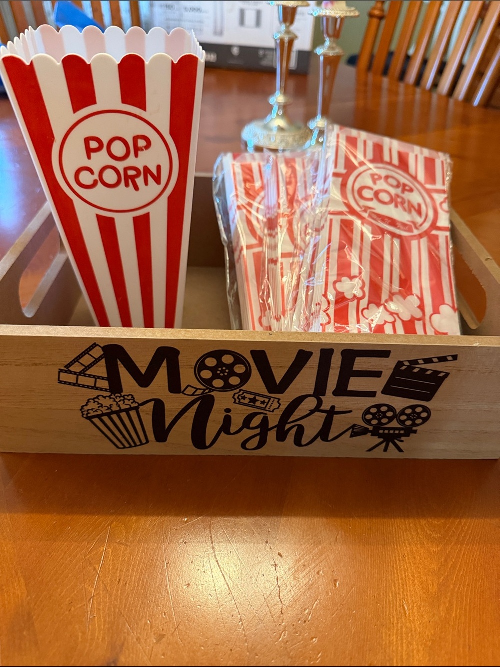 Red White Popcorn Bags- Classic Striped Movie Night Party tray new unopened